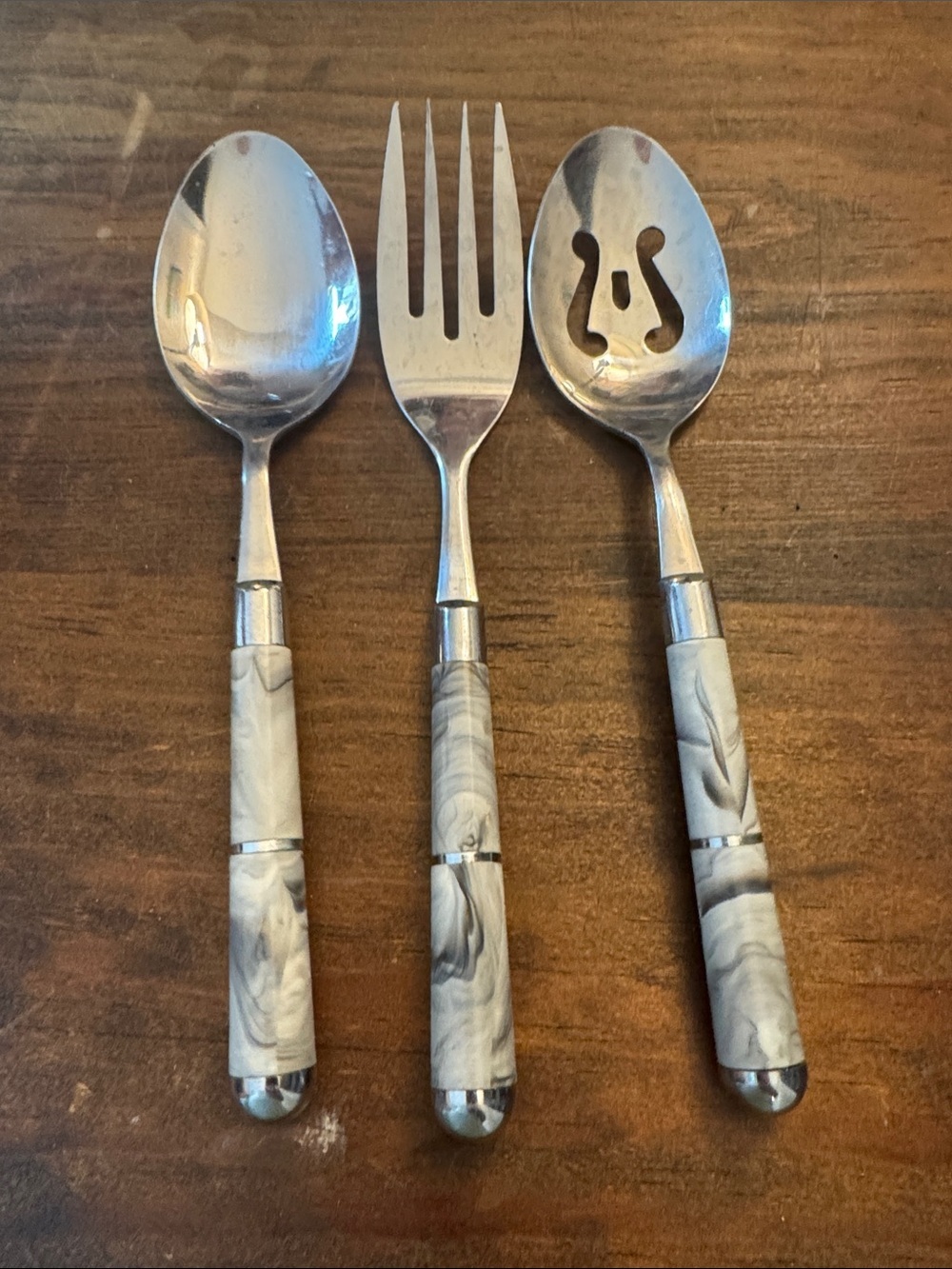 Marbled Gray Serving Fork, spoon and Slotted Spoon - Home Dining
